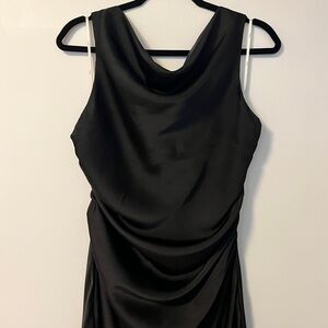 Lulu's Black Satin High Neck Maxi Dress